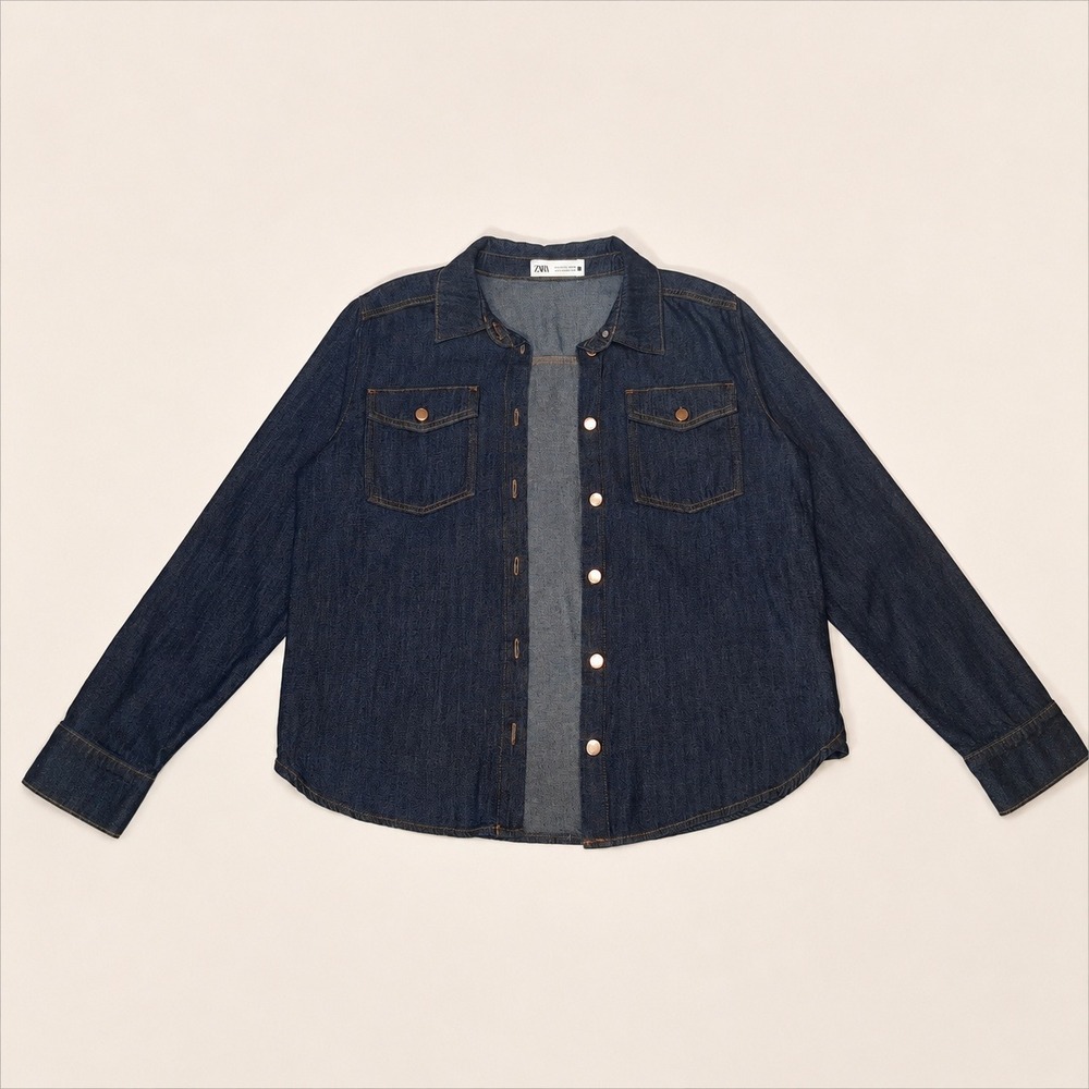 Zara Blue Denim Button-Down Shirt